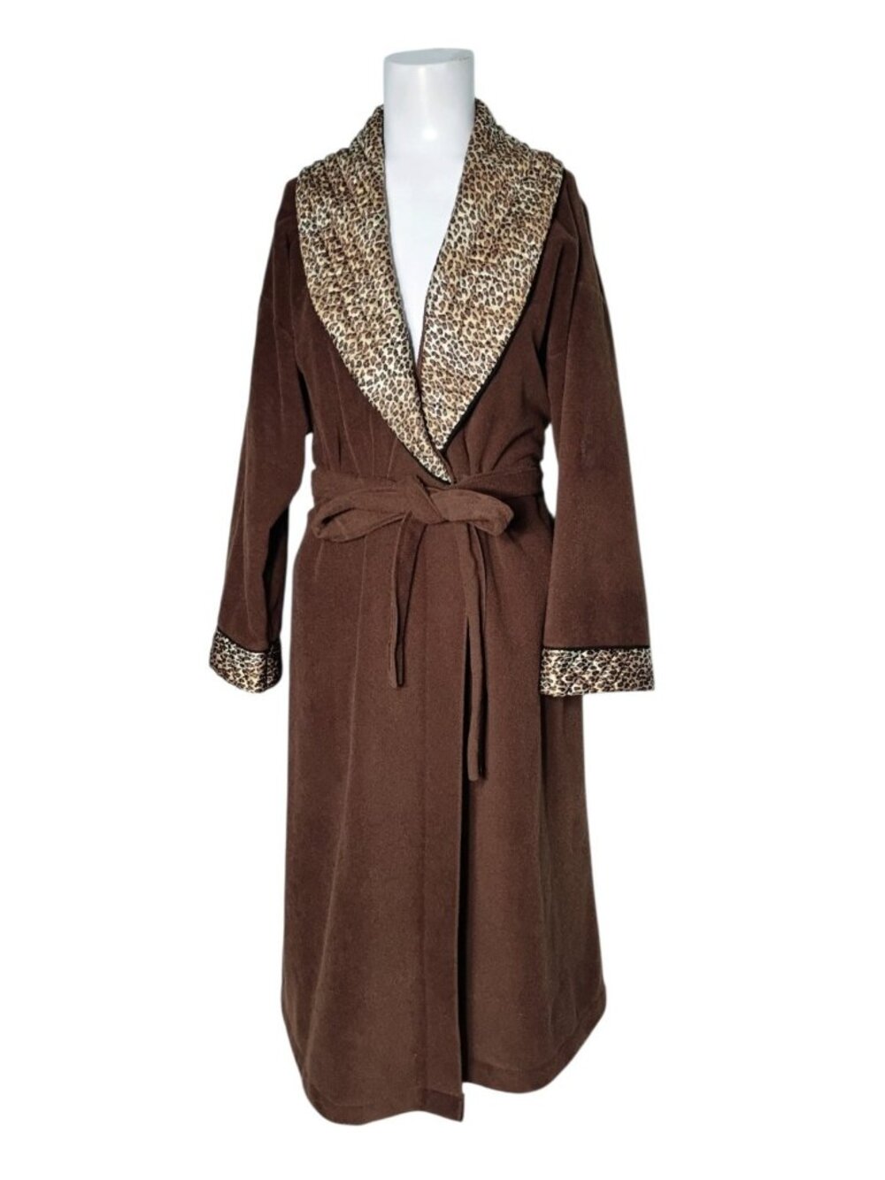 Vintage Vanity Fair Animal Print Robe S Brown Belted Pockets Mobwife Poly Satin